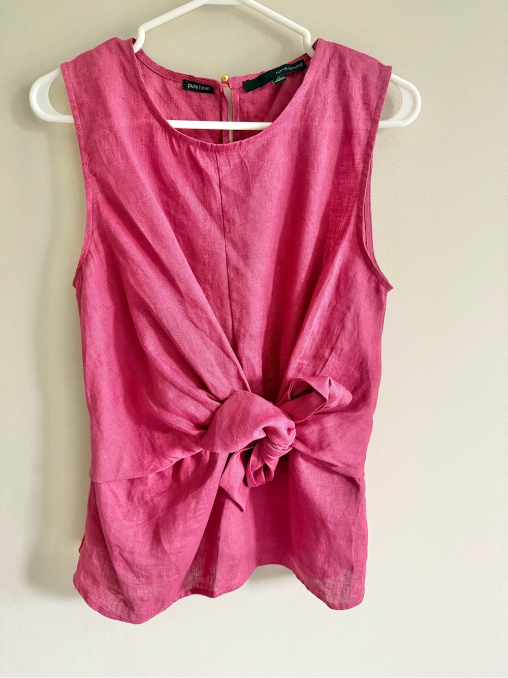 Harve Bernard pure linen raspberry front tie detail sleeveless top